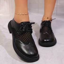 Botas de Oxford Pretas Femininas - Vênus com Bico Redondo e Parte Superior em Malha & Sola de Borracha, Sapatos Casuais Respiráveis para Todas as Estações para Trabalho e Vestuário Casual, Calçado Versátil