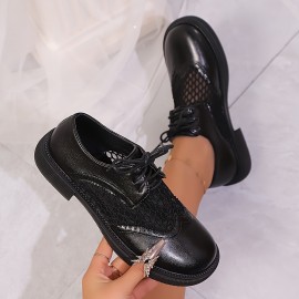 Botas de Oxford Pretas Femininas - Vênus com Bico Redondo e Parte Superior em Malha & Sola de Borracha, Sapatos Casuais Respiráveis para Todas as Estações para Trabalho e Vestuário Casual, Calçado Versátil
