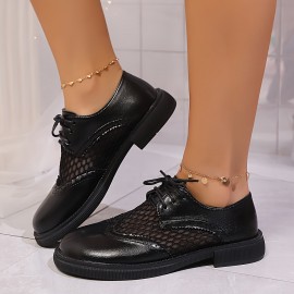 Botas de Oxford Pretas Femininas - Vênus com Bico Redondo e Parte Superior em Malha & Sola de Borracha, Sapatos Casuais Respiráveis para Todas as Estações para Trabalho e Vestuário Casual, Calçado Versátil