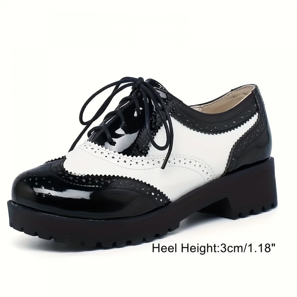 Sapatos Oxford Femininos Inspirados em Vintage com Cadarço e Salto Grosso - Respiráveis, Bombas Brogue para Negócios e Uso Casual