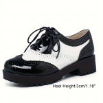 Sapatos Oxford Femininos Inspirados em Vintage com Cadarço e Salto Grosso - Respiráveis, Bombas Brogue para Negócios e Uso Casual