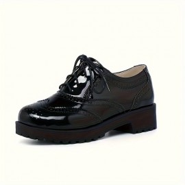 Sapatos Oxford Femininos Inspirados em Vintage com Cadarço e Salto Grosso - Respiráveis, Bombas Brogue para Negócios e Uso Casual