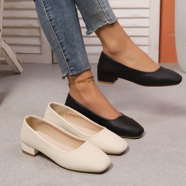 Sapatos de mulher casual sem atacadores - Microfibra macia, salto baixo, bico quadrado, sapatos confortáveis para todas as estações, calçado casual | Sapatos elegantes | Calçado confortável