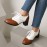 Sapatos de salto grosso para mulher com atacadores, biqueira redonda e perfurações de duas cores, estilo brogue oxford