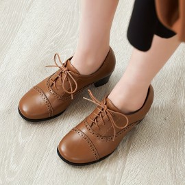 Oxfords de Salto Médio de Bloco de Ponto Redondo de Veludo para Mulheres Sapatos de Fivela de Corda Brogue Retro