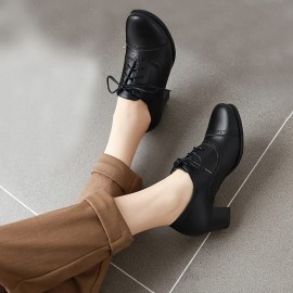 Oxfords de Salto Médio de Bloco de Ponto Redondo de Veludo para Mulheres Sapatos de Fivela de Corda Brogue Retro