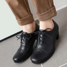 Oxfords de Salto Médio de Bloco de Ponto Redondo de Veludo para Mulheres Sapatos de Fivela de Corda Brogue Retro