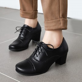 Oxfords de Salto Médio de Bloco de Ponto Redondo de Veludo para Mulheres Sapatos de Fivela de Corda Brogue Retro