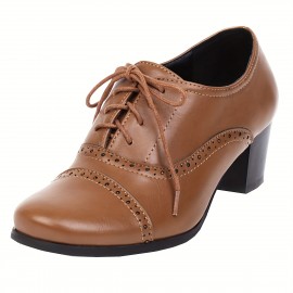 Oxfords de Salto Médio de Bloco de Ponto Redondo de Veludo para Mulheres Sapatos de Fivela de Corda Brogue Retro
