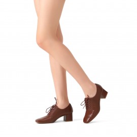 Sapatos Oxford Clássicos Vintage Femininos de Salto Grosso Fechado com Cadarço e Bico Quadrado Baixo - Elegantes e Formais da Marca Vintage