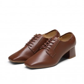 Sapatos Oxford Clássicos Vintage Femininos de Salto Grosso Fechado com Cadarço e Bico Quadrado Baixo - Elegantes e Formais da Marca Vintage