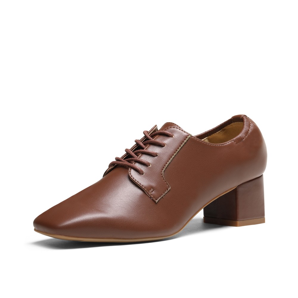 Sapatos Oxford Clássicos Vintage Femininos de Salto Grosso Fechado com Cadarço e Bico Quadrado Baixo - Elegantes e Formais da Marca Vintage