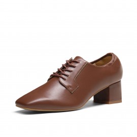 Sapatos Oxford Clássicos Vintage Femininos de Salto Grosso Fechado com Cadarço e Bico Quadrado Baixo - Elegantes e Formais da Marca Vintage