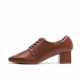 Sapatos Oxford Clássicos Vintage Femininos de Salto Grosso Fechado com Cadarço e Bico Quadrado Baixo - Elegantes e Formais da Marca Vintage