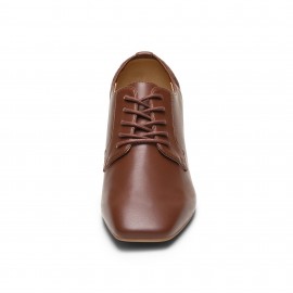 Sapatos Oxford Clássicos Vintage Femininos de Salto Grosso Fechado com Cadarço e Bico Quadrado Baixo - Elegantes e Formais da Marca Vintage