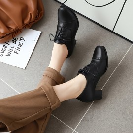 Sapatos de mulher com atacadores grossos, estilo vintage, salto médio, biqueira redonda, retro, em tecido de renda