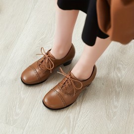 Sapatos de mulher com atacadores grossos, estilo vintage, salto médio, biqueira redonda, retro, em tecido de renda