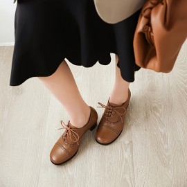 Sapatos de Salto Bloco Redondo de Ponto de Mulheres Brogue Retro com Cadarço de Veludo Vintage Oxfords Salto Alto