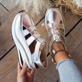 Sapatos casuais de mulher com atacadores - Bico redondo, parte traseira fechada, design com cavidades, sola grossa, capa sintética em preto, branco, bege, etc., confortáveis para usar em todas as estações, calçado para todas as estações | Sapatos com bico