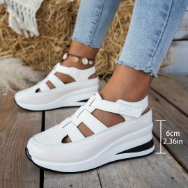 Sapatos casuais de mulher com atacadores - Bico redondo, parte traseira fechada, design com cavidades, sola grossa, capa sintética em preto, branco, bege, etc., confortáveis para usar em todas as estações, calçado para todas as estações | Sapatos com bico