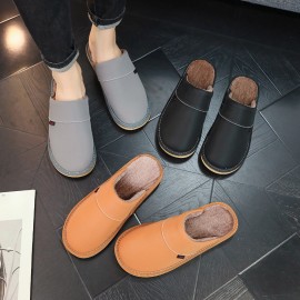Chinelos de inverno PU extra grandes com sola antiderrapante e confortável, com forro quente e felpudo suave para homens.