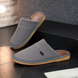 Chinelos de inverno PU extra grandes com sola antiderrapante e confortável, com forro quente e felpudo suave para homens.