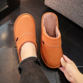 Chinelos de inverno PU extra grandes com sola antiderrapante e confortável, com forro quente e felpudo suave para homens.