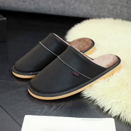 Chinelos de inverno PU extra grandes com sola antiderrapante e confortável, com forro quente e felpudo suave para homens.