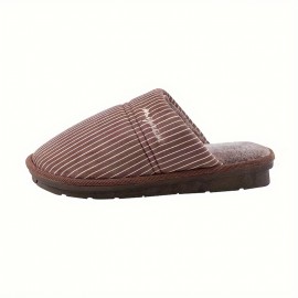 Pantufas Masculinas de Inverno Quentes e Confortáveis, Palmilha de Tecido Espesso de 1,18 polegadas, Sola de Borracha, Ajuste Universal, Estampa Listrada, Slides Fofos para Interior
