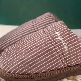 Pantufas Masculinas de Inverno Quentes e Confortáveis, Palmilha de Tecido Espesso de 1,18 polegadas, Sola de Borracha, Ajuste Universal, Estampa Listrada, Slides Fofos para Interior