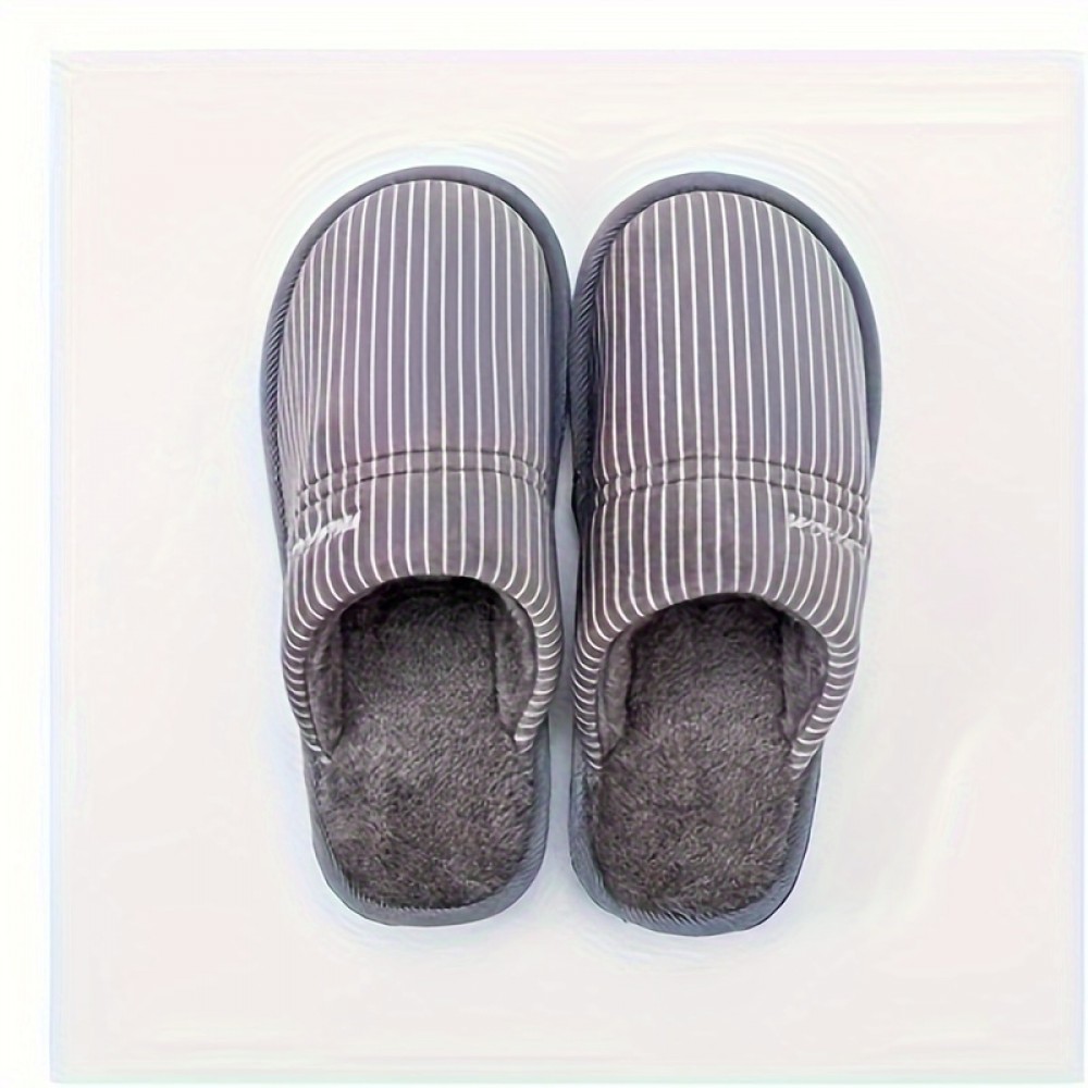 Pantufas Masculinas de Inverno Quentes e Confortáveis, Palmilha de Tecido Espesso de 1,18 polegadas, Sola de Borracha, Ajuste Universal, Estampa Listrada, Slides Fofos para Interior