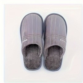Pantufas Masculinas de Inverno Quentes e Confortáveis, Palmilha de Tecido Espesso de 1,18 polegadas, Sola de Borracha, Ajuste Universal, Estampa Listrada, Slides Fofos para Interior