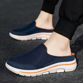 Chinelos masculinos de sola espessa - Design respirável com biqueira fechada, sola de EVA macia e acolchoada para conforto interior, caminhada e uso casual - Acessos em azul marinho e laranja, perfeitos para casa e uso diário, chinelos de casa, calçado in