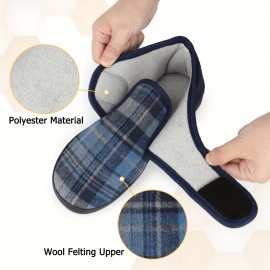 Chinelos masculinos de lona azul-marinho com sola de espuma de memória - Fecho ajustável, quente, respirável, para uso interno e externo, design confortável para calçar, Riemot