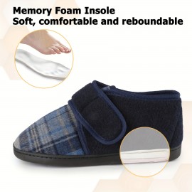 Chinelos masculinos de lona azul-marinho com sola de espuma de memória - Fecho ajustável, quente, respirável, para uso interno e externo, design confortável para calçar, Riemot