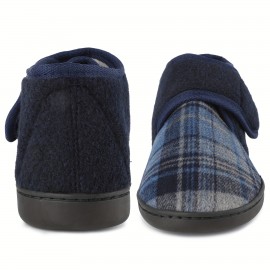 Chinelos masculinos de lona azul-marinho com sola de espuma de memória - Fecho ajustável, quente, respirável, para uso interno e externo, design confortável para calçar, Riemot