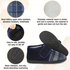 Chinelos masculinos de lona azul-marinho com sola de espuma de memória - Fecho ajustável, quente, respirável, para uso interno e externo, design confortável para calçar, Riemot