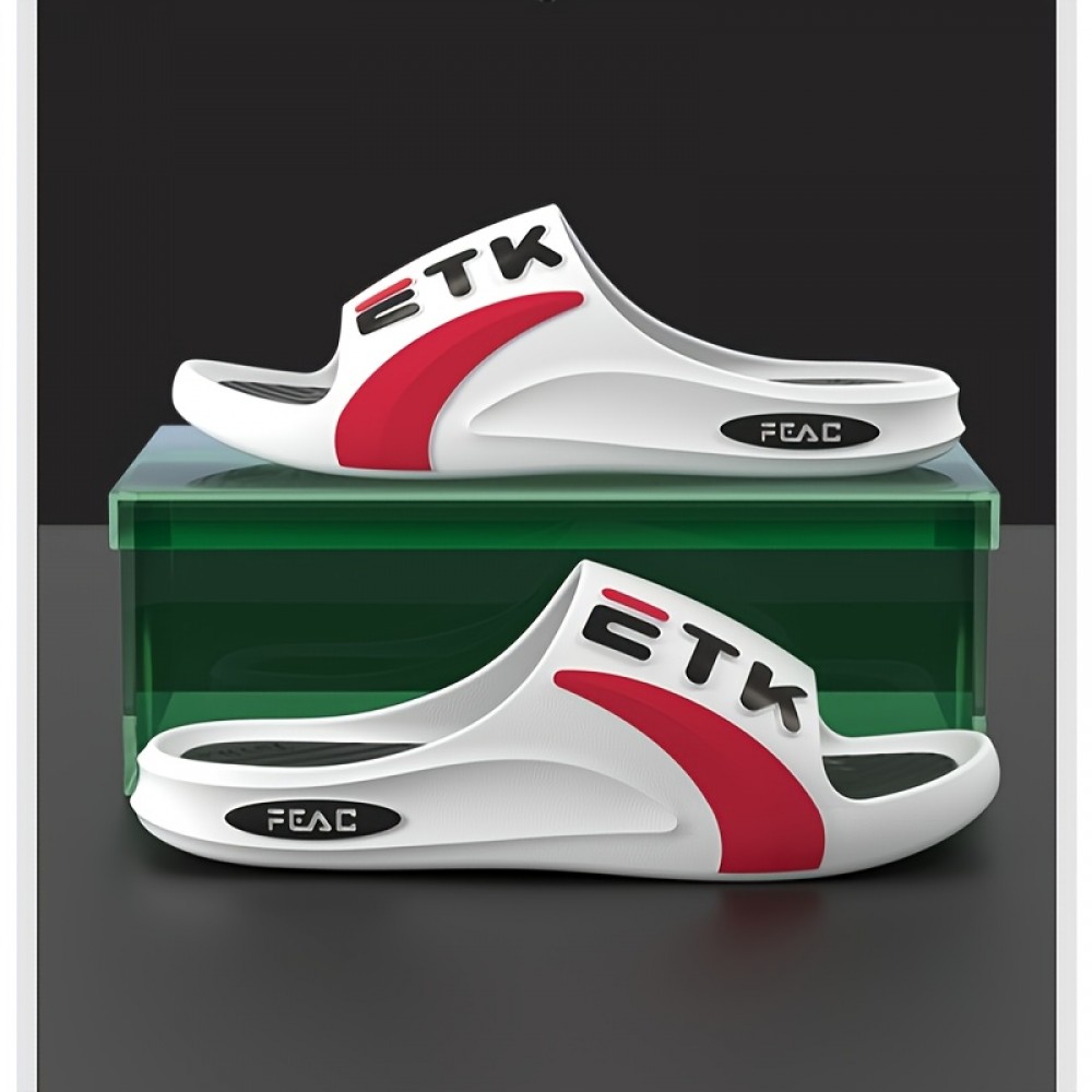 Novos Chinelos Masculinos de Alta Qualidade Antiderrapantes em PVC com Estampa de Letras Ousadas, Branco Marfim para Uso Interno/Externo - Presente Confortável para Marido ou Namorado, Calçado Esportivo Slip-on | Forro Aconchegante