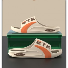Novos Chinelos Masculinos de Alta Qualidade Antiderrapantes em PVC com Estampa de Letras Ousadas, Branco Marfim para Uso Interno/Externo - Presente Confortável para Marido ou Namorado, Calçado Esportivo Slip-on | Forro Aconchegante