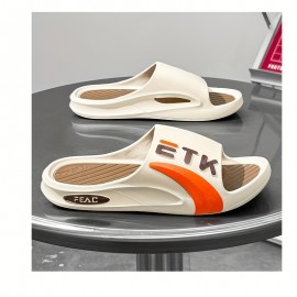 Novos Chinelos Masculinos de Alta Qualidade Antiderrapantes em PVC com Estampa de Letras Ousadas, Branco Marfim para Uso Interno/Externo - Presente Confortável para Marido ou Namorado, Calçado Esportivo Slip-on | Forro Aconchegante
