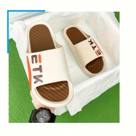 Novos Chinelos Masculinos de Alta Qualidade Antiderrapantes em PVC com Estampa de Letras Ousadas, Branco Marfim para Uso Interno/Externo - Presente Confortável para Marido ou Namorado, Calçado Esportivo Slip-on | Forro Aconchegante