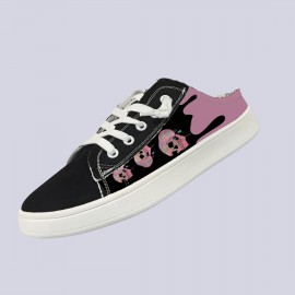 Tenis Slip-On com Estampa de Caveira - Sapatos Casuais Unissex com Design Gráfico de Desenho Animado, Cabedal Respirável e Solado TPR Durável, Confortáveis e Leves para Uso Interno/Externo em Todas as Estações