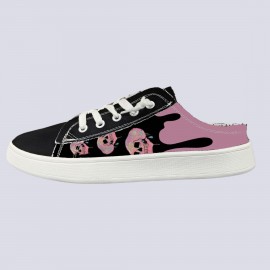 Tenis Slip-On com Estampa de Caveira - Sapatos Casuais Unissex com Design Gráfico de Desenho Animado, Cabedal Respirável e Solado TPR Durável, Confortáveis e Leves para Uso Interno/Externo em Todas as Estações