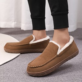 Calçados Masculinos de Forro Macio para Uso Interno/Externo - Parte Superior em Tecido Macio e Sola EVA, Cor Marrom Lisa para Primavera Outono Inverno, Uso Casual no Escritório ou Casa