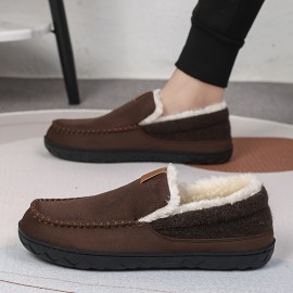 Chinelos confortáveis para homem com forro de peluche e detalhes bordados - Parte superior de tecido forrado com lã quente, sola de EVA para conforto interior - Estilo retro clássico para outono/inverno, chinelos confortáveis para interior | Chinelos slip