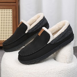 Chinelos confortáveis para homem com forro de peluche e detalhes bordados - Parte superior de tecido forrado com lã quente, sola de EVA para conforto interior - Estilo retro clássico para outono/inverno, chinelos confortáveis para interior | Chinelos slip