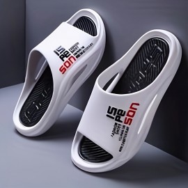 Chinelos Casuais Masculinos - Alta Qualidade, Antiderrapante e Desodorizantes em PVC Macio com Design Ergonômico & Estampa de Letras, Uso Interno/Externo para Todas as Estações - Presente Ideal para Marido ou Namorado (Branco Marfim), Sola Antideslizante