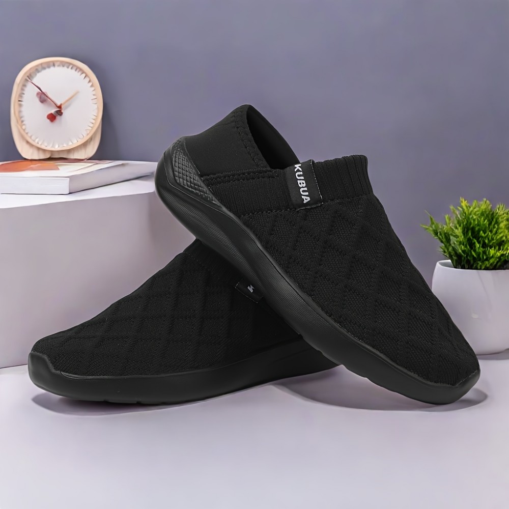 Sapatos de tecido trançado sem estampa, confortáveis e casuais para homens, leves e respiráveis, ideais para todas as estações