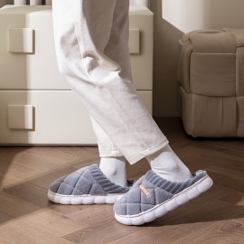 Chinelos de Pelúcia Aconchegantes para o Inverno para Casais - Sola Grossa, Sapatos Internos Quentes e Fofos com Design de Padrão de Diamante, Sola Antiderrapante, Perfeitos para Relaxamento em Casa, Disponíveis em Cinza e Creme, Calçado Interno de Invern