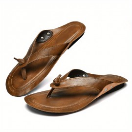 Sandálias de slide retro masculinas - Leves e respiráveis, com sola de borracha antiderrapante, alças ajustáveis com fivela para uso interno/externo, castanho sólido, chinelos de praia falsos | Sandálias de estilo retro | Sandálias com sola de borracha